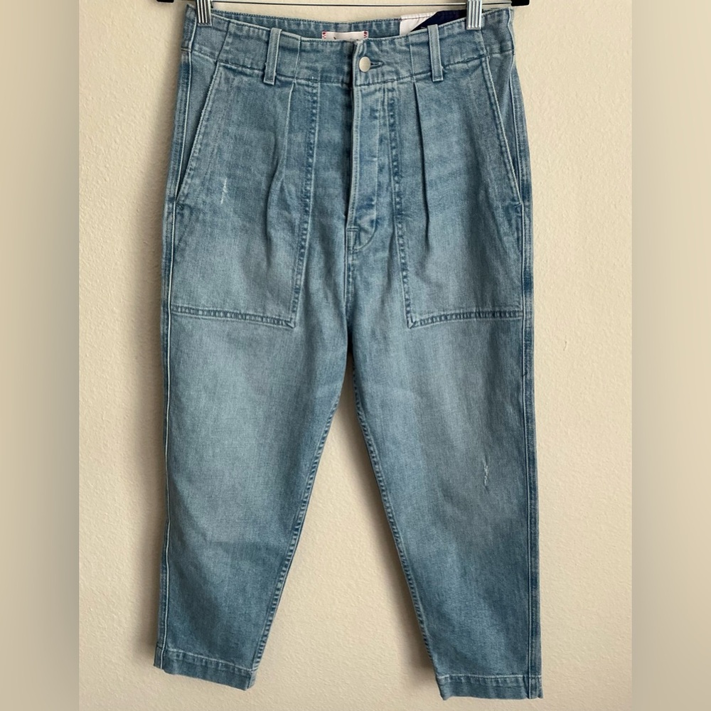 Sundry Light Blue High Rise Pleated Military Relaxed Cropped Jeans-Size 27 NWT
